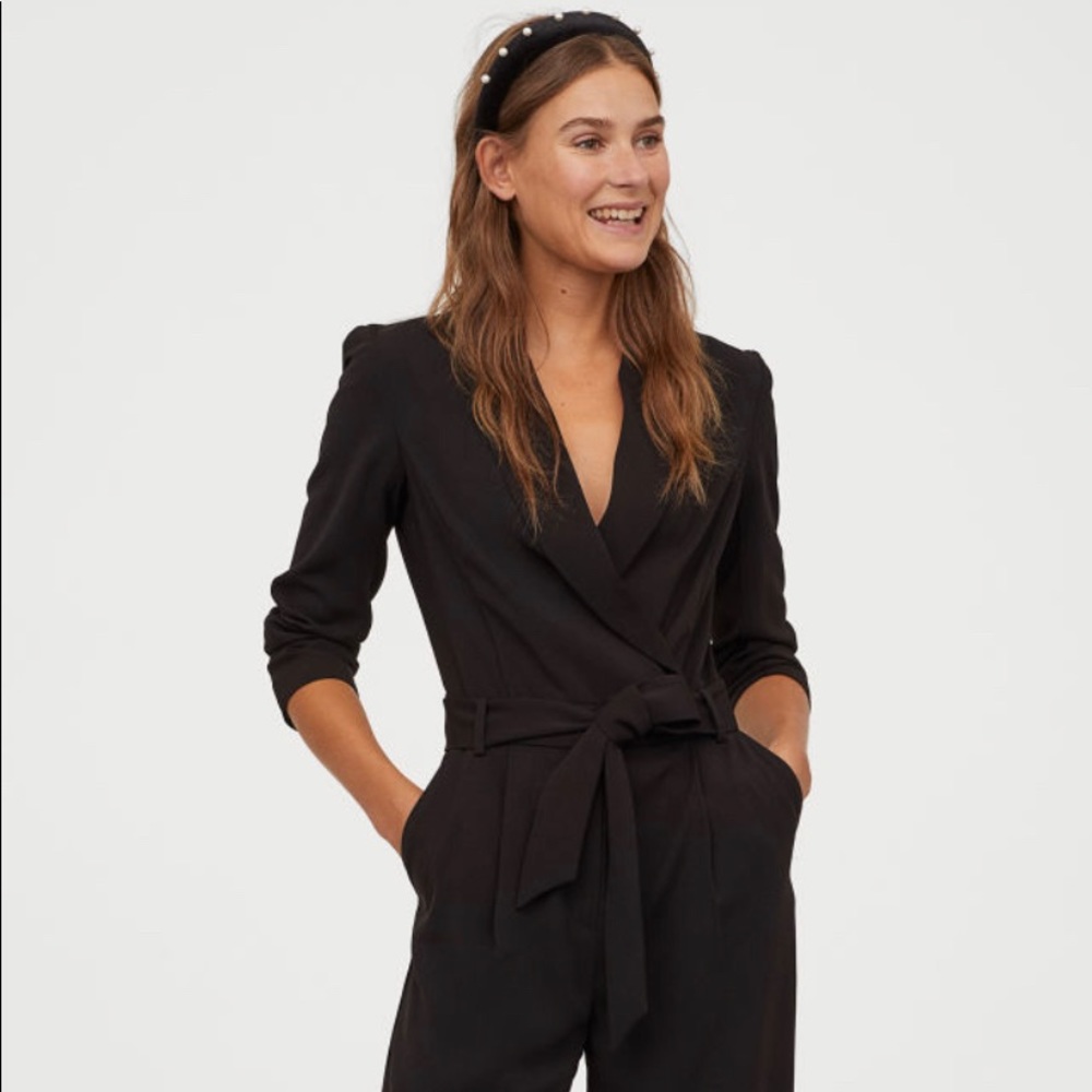 Long sleeve faux wrap jumpsuit